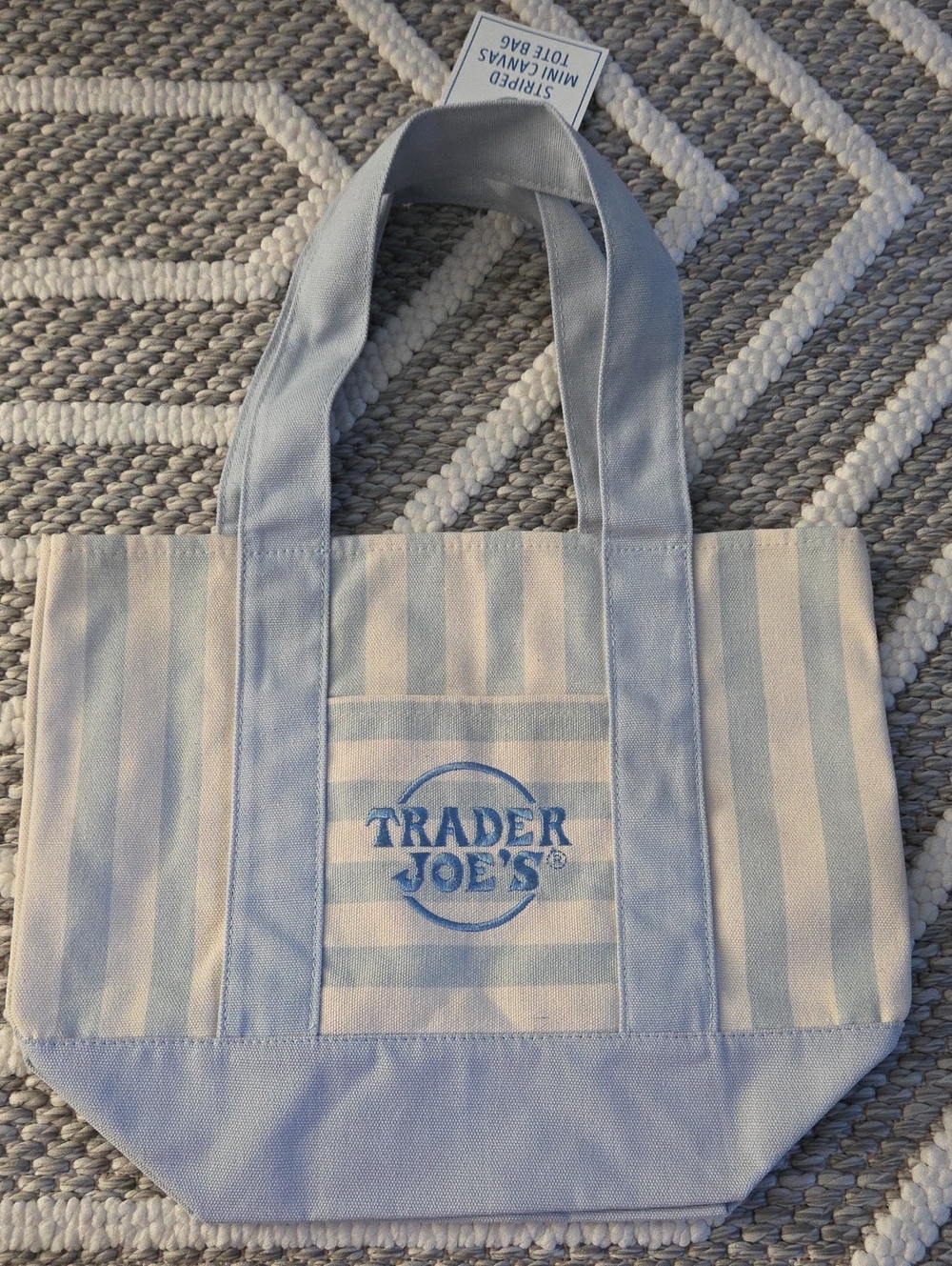 Trader Joe's Spring Edition-Light Blue & White Striped Canvas Tote Bag